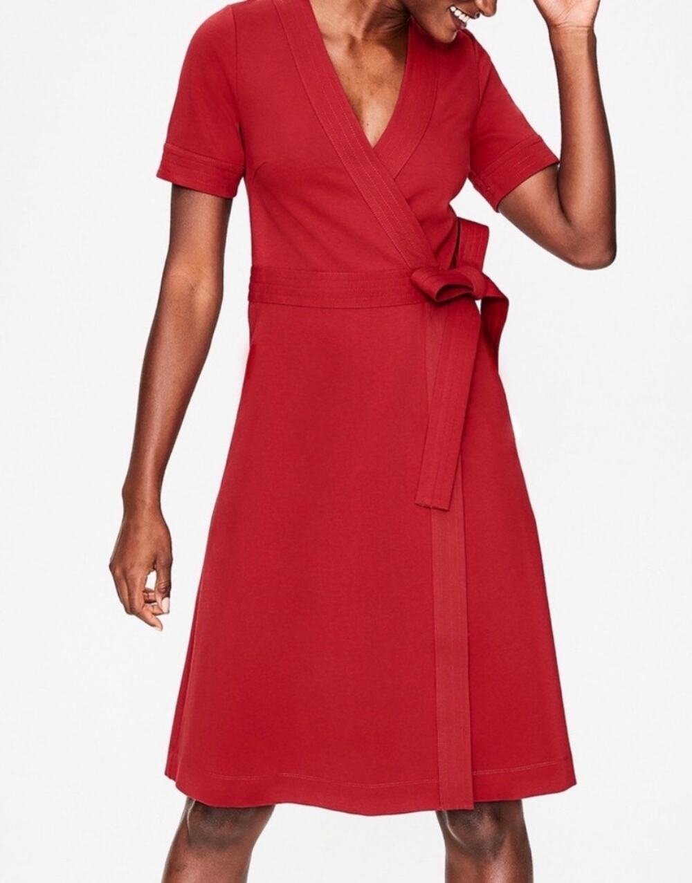 Boden Mira Ponte Wrap Dress Red Size 8 Long Classic Office Career Minimalist